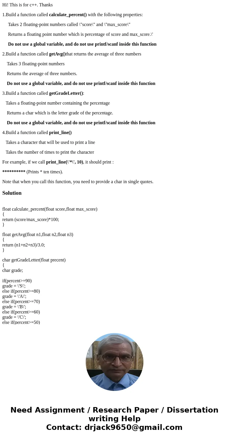 Hi! This is for c++. Thanks 1.Build a function called calculate_percent() with the following properties: Takes 2 floating-point numbers called \