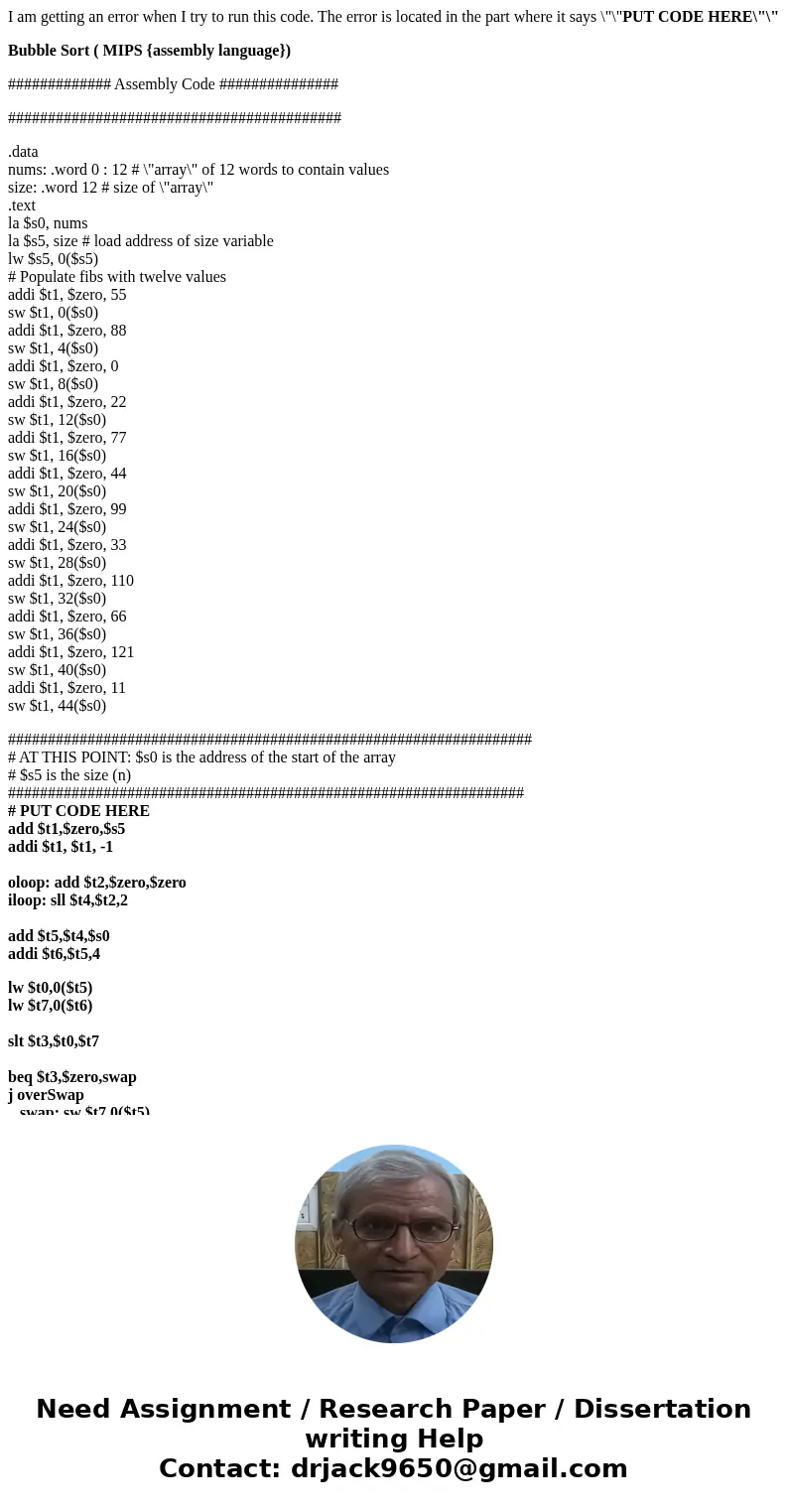 I am getting an error when I try to run this code. The error is located in the part where it says \