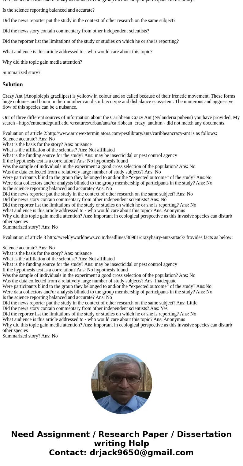 I have provided 3 different sources of information about the Caribbean Crazy Ant (Nylanderia pubens) below. Read each article and decide if it is a credible sou
