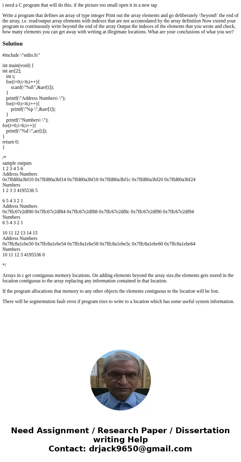 i need a C program that will do this. if the picture too small open it in a new tap Write a program that defines an array of type integer Print out the array el
