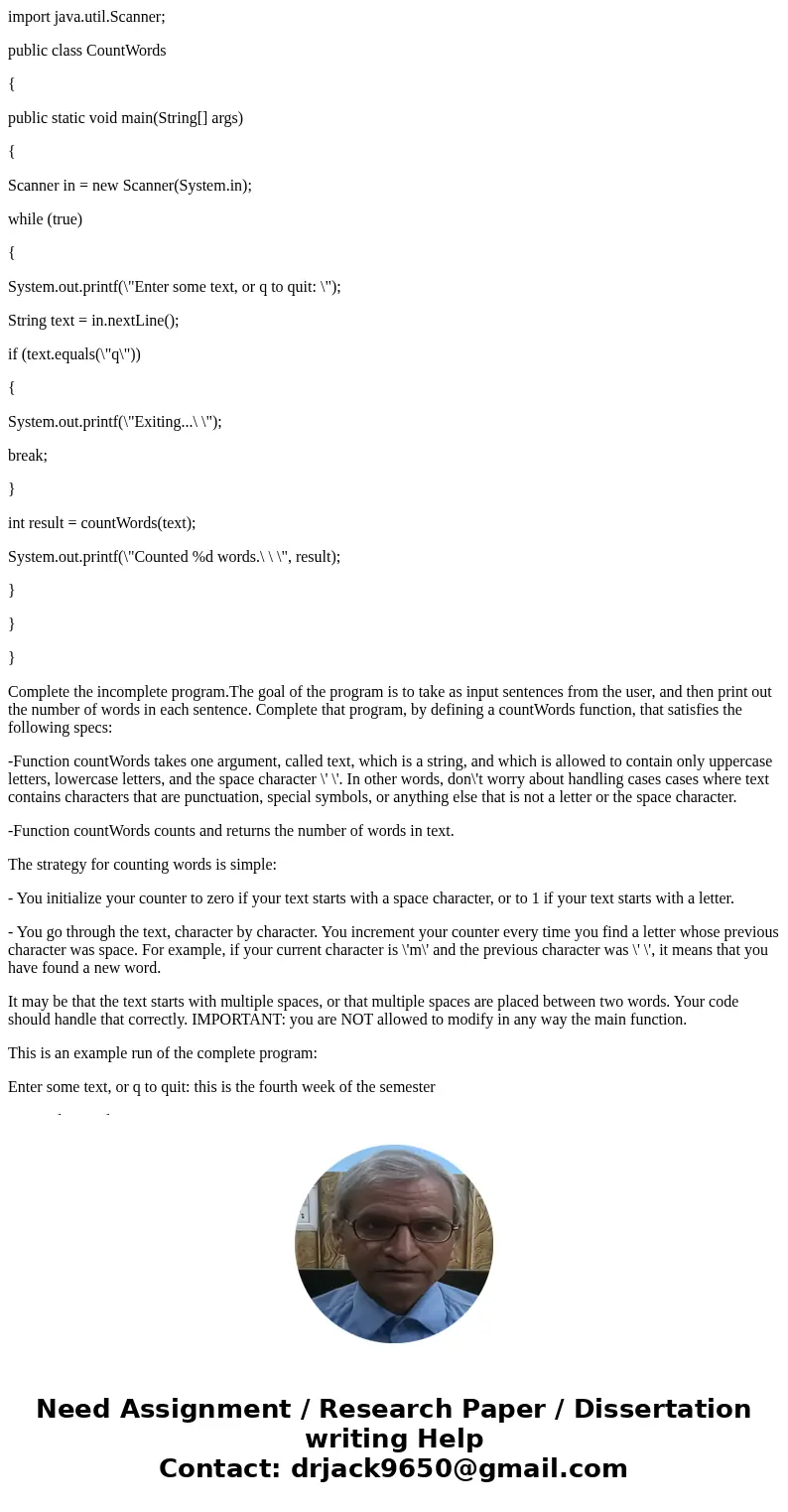 import java.util.Scanner; public class CountWords { public static void main(String[] args) { Scanner in = new Scanner(System.in); while (true) { System.out.prin