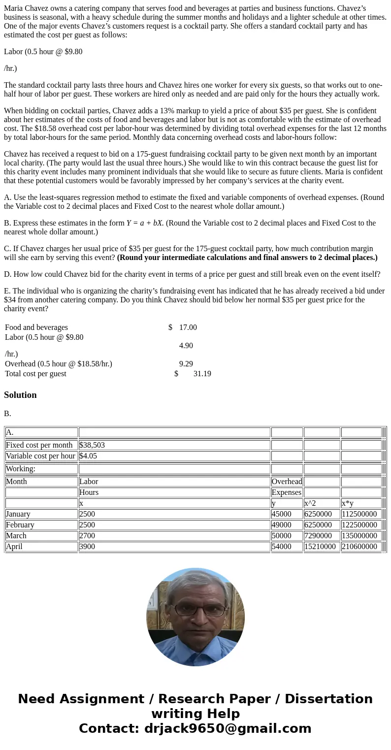 Maria Chavez owns a catering company that serves food and beverages at parties and business functions. Chavez’s business is seasonal, with a heavy schedule duri