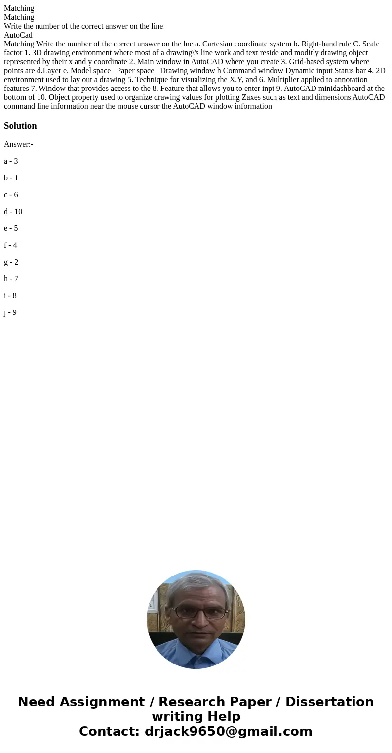  Matching Matching Write the number of the correct answer on the line AutoCad Matching Write the number of the correct answer on the lne a. Cartesian coordinate