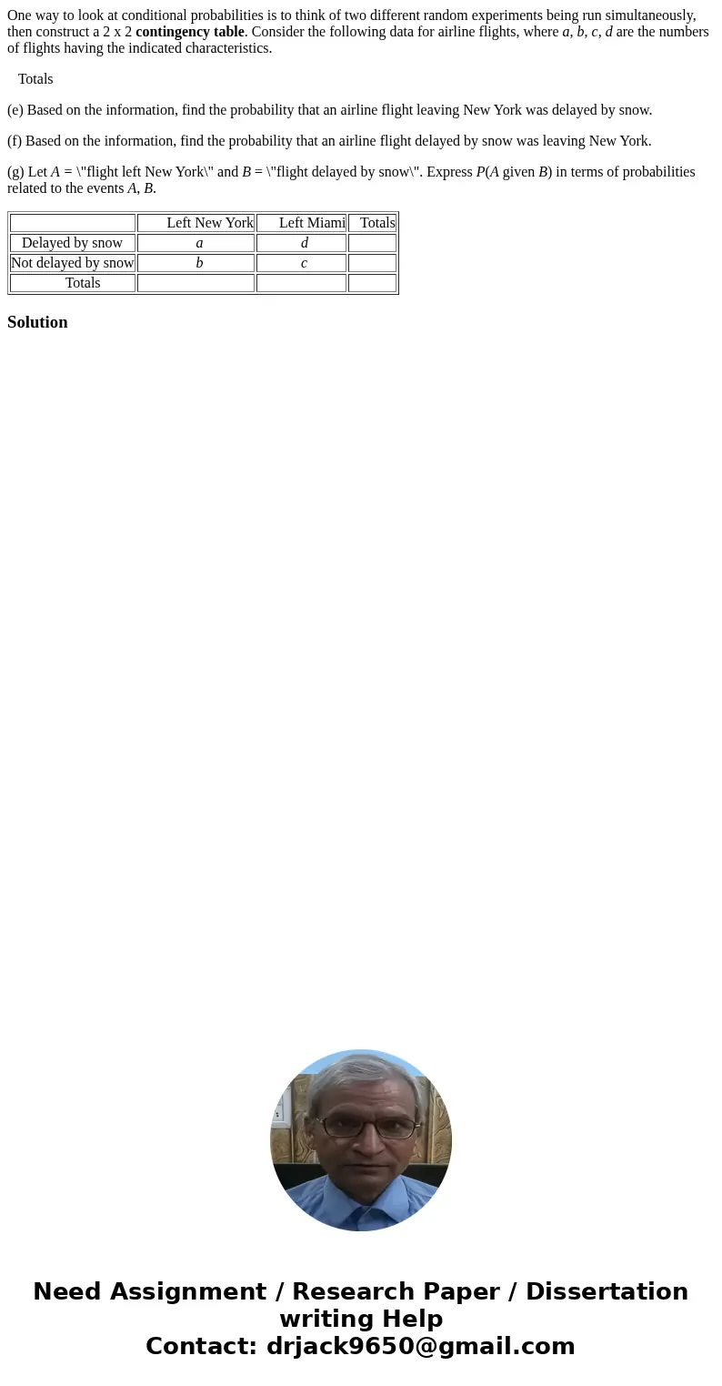 One way to look at conditional probabilities is to think of two different random experiments being run simultaneously, then construct a 2 x 2 contingency table.