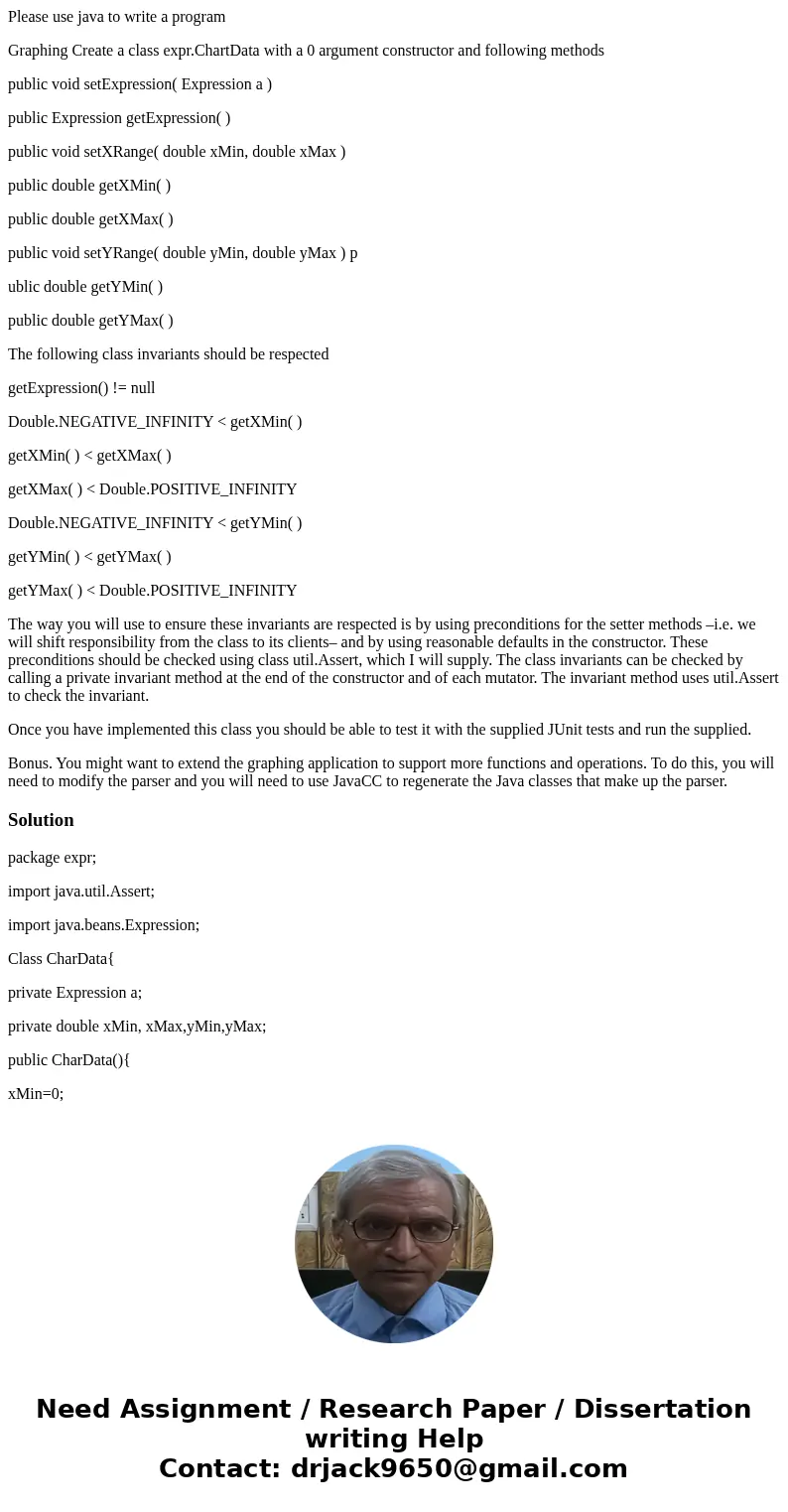 Please use java to write a program Graphing Create a class expr.ChartData with a 0 argument constructor and following methods public void setExpression( Express