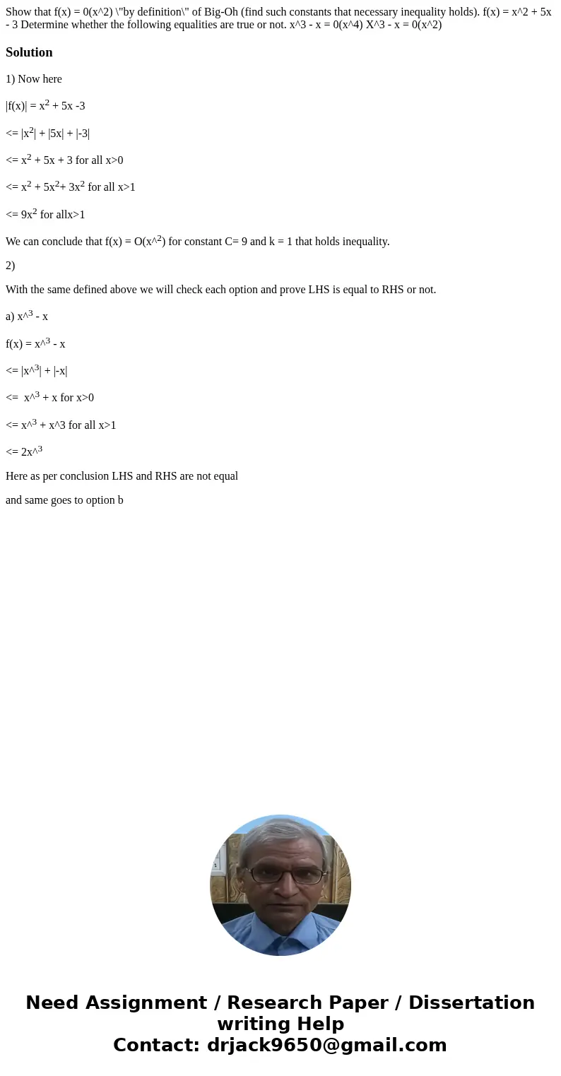 Show that f(x) = 0(x^2) \  Show that f(x) = 0(x^2) \