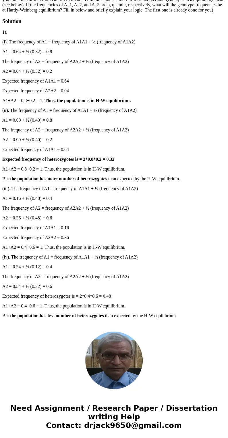 The table below shows genotype frequencies in each of four diploid populations. Which appear to be in Hardy-Weinberg equilibrium? Which have more heterozygotes