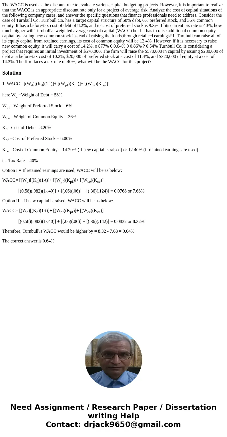  The WACC is used as the discount rate to evaluate various capital budgeting projects. However, it is important to realize that the WACC is an appropriate disco