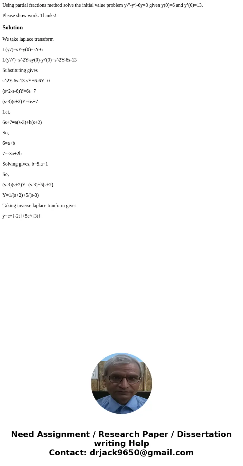 Using partial fractions method solve the initial value problem y\