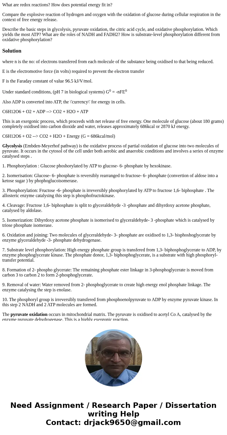 What are redox reactions? How does potential energy fit in? Compare the explosive reaction of hydrogen and oxygen with the oxidation of glucose during cellular 