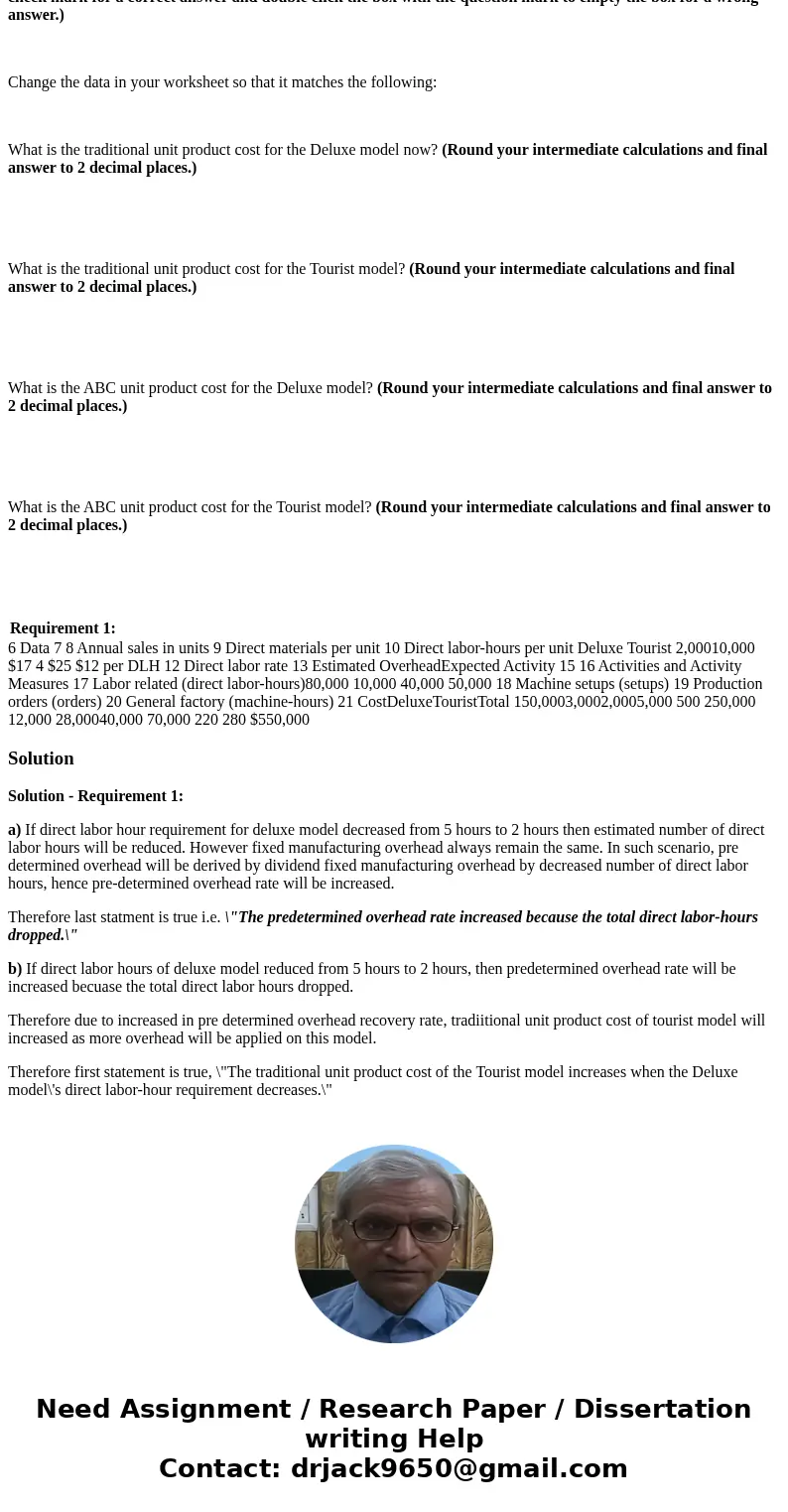 Which of the following statements are true concerning the predetermined overhead rate when the direct labor-hour requirement for the Deluxe model dropped from 5 Which of the following statements are true concerning the predetermined overhead rate when the direct labor-hour requirement for the Deluxe model dropped from 5
