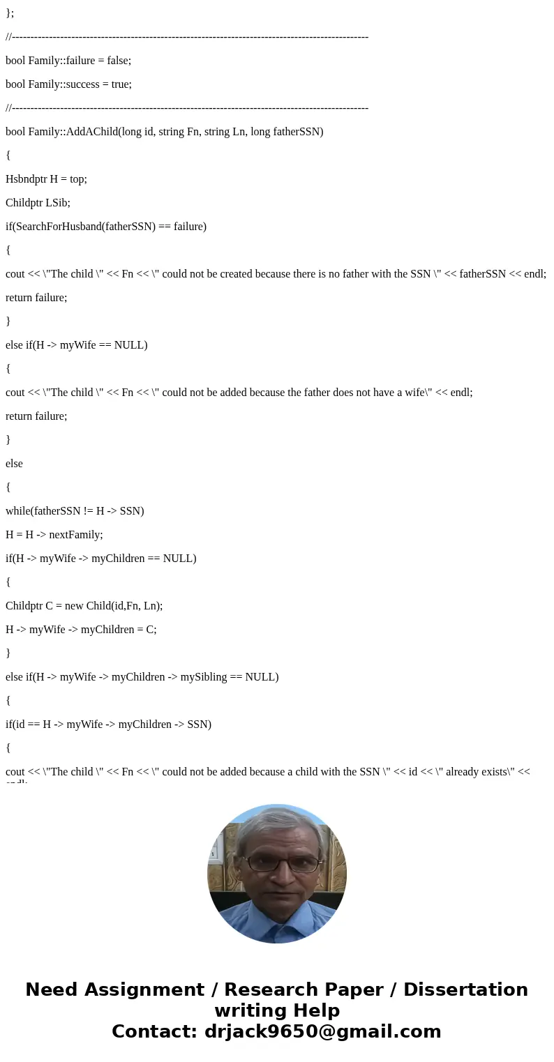 Write a program that creates a linked list of families. Each family contains a husband, his wife and a set of children. Each family is linked to another by a po