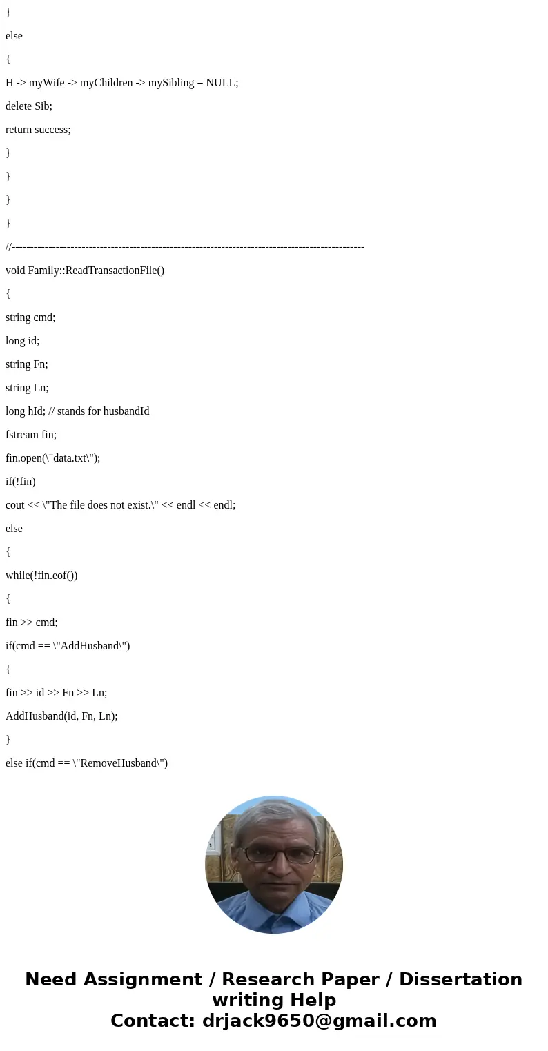 Write a program that creates a linked list of families. Each family contains a husband, his wife and a set of children. Each family is linked to another by a po