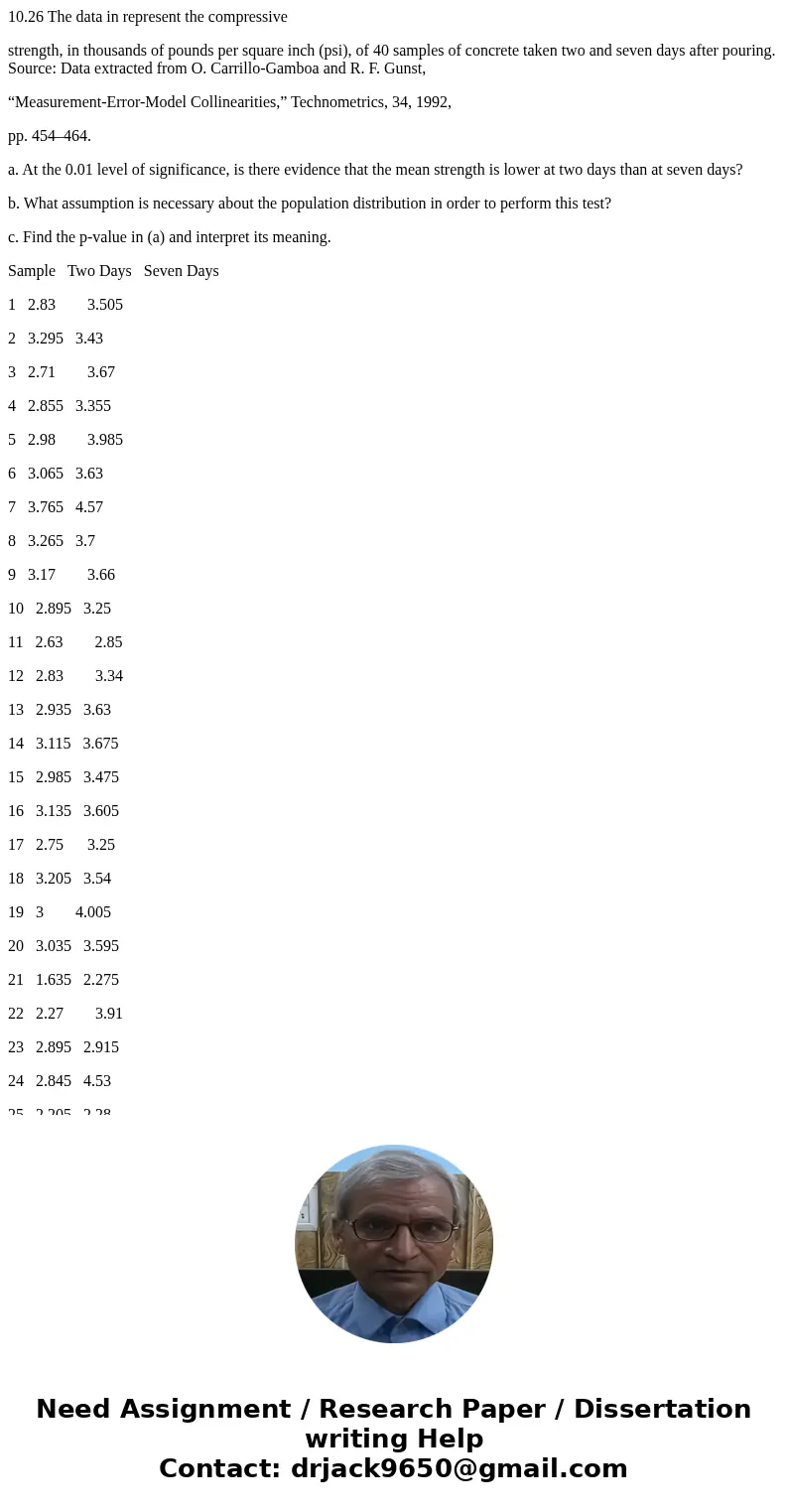10.26 The data in represent the compressive strength, in thousands of pounds per square inch (psi), of 40 samples of concrete taken two and seven days after pou 10.26 The data in represent the compressive strength, in thousands of pounds per square inch (psi), of 40 samples of concrete taken two and seven days after pou