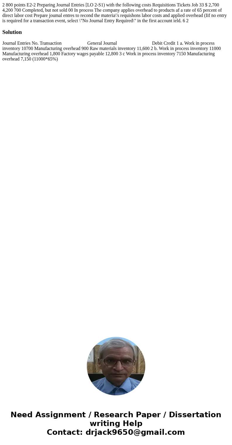 2 800 points E2-2 Preparing Journal Entries [LO 2-S1) with the following costs Requisitions Tickets Job 33 $ 2,700 4,200 700 Completed, but not sold 00 In proc  2 800 points E2-2 Preparing Journal Entries [LO 2-S1) with the following costs Requisitions Tickets Job 33 $ 2,700 4,200 700 Completed, but not sold 00 In proc