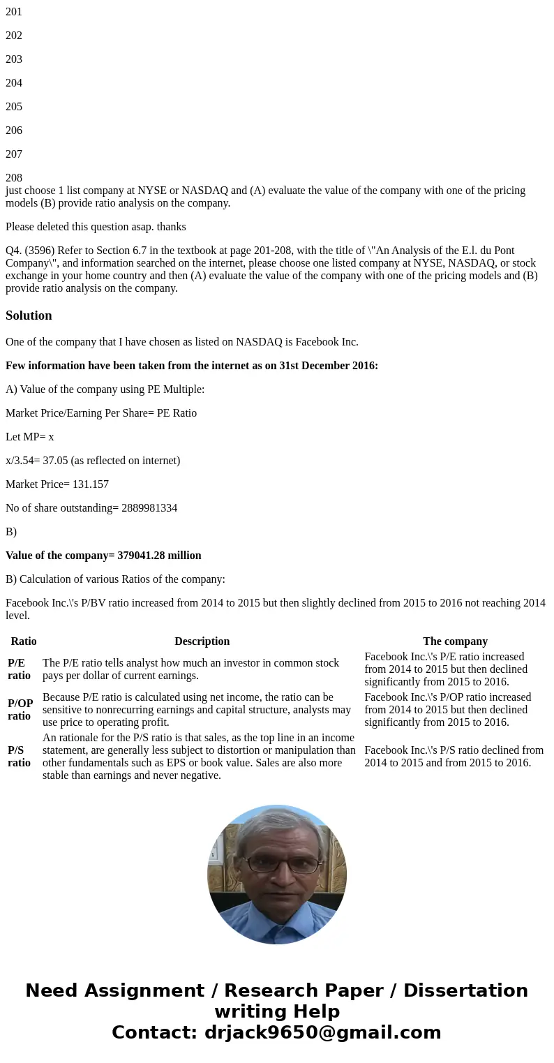 201 202 203 204 205 206 207 208 just choose 1 list company at NYSE or NASDAQ and (A) evaluate the value of the company with one of the pricing models (B) provid 201 202 203 204 205 206 207 208 just choose 1 list company at NYSE or NASDAQ and (A) evaluate the value of the company with one of the pricing models (B) provid