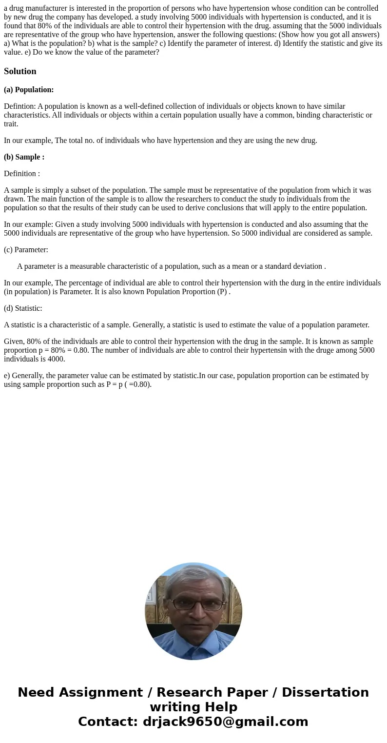 a drug manufacturer is interested in the proportion of persons who have hypertension whose condition can be controlled by new drug the company has developed. a  a drug manufacturer is interested in the proportion of persons who have hypertension whose condition can be controlled by new drug the company has developed. a