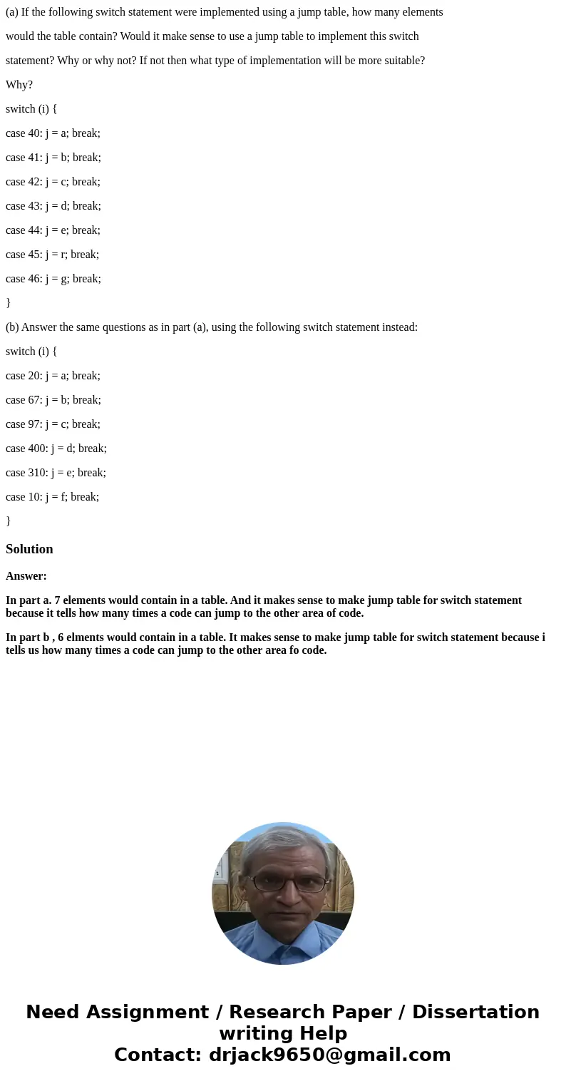 (a) If the following switch statement were implemented using a jump table, how many elements would the table contain? Would it make sense to use a jump table to