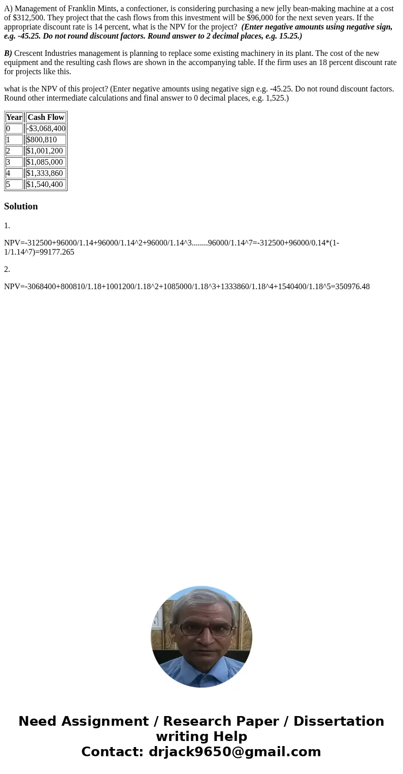 A) Management of Franklin Mints, a confectioner, is considering purchasing a new jelly bean-making machine at a cost of $312,500. They project that the cash flo A) Management of Franklin Mints, a confectioner, is considering purchasing a new jelly bean-making machine at a cost of $312,500. They project that the cash flo