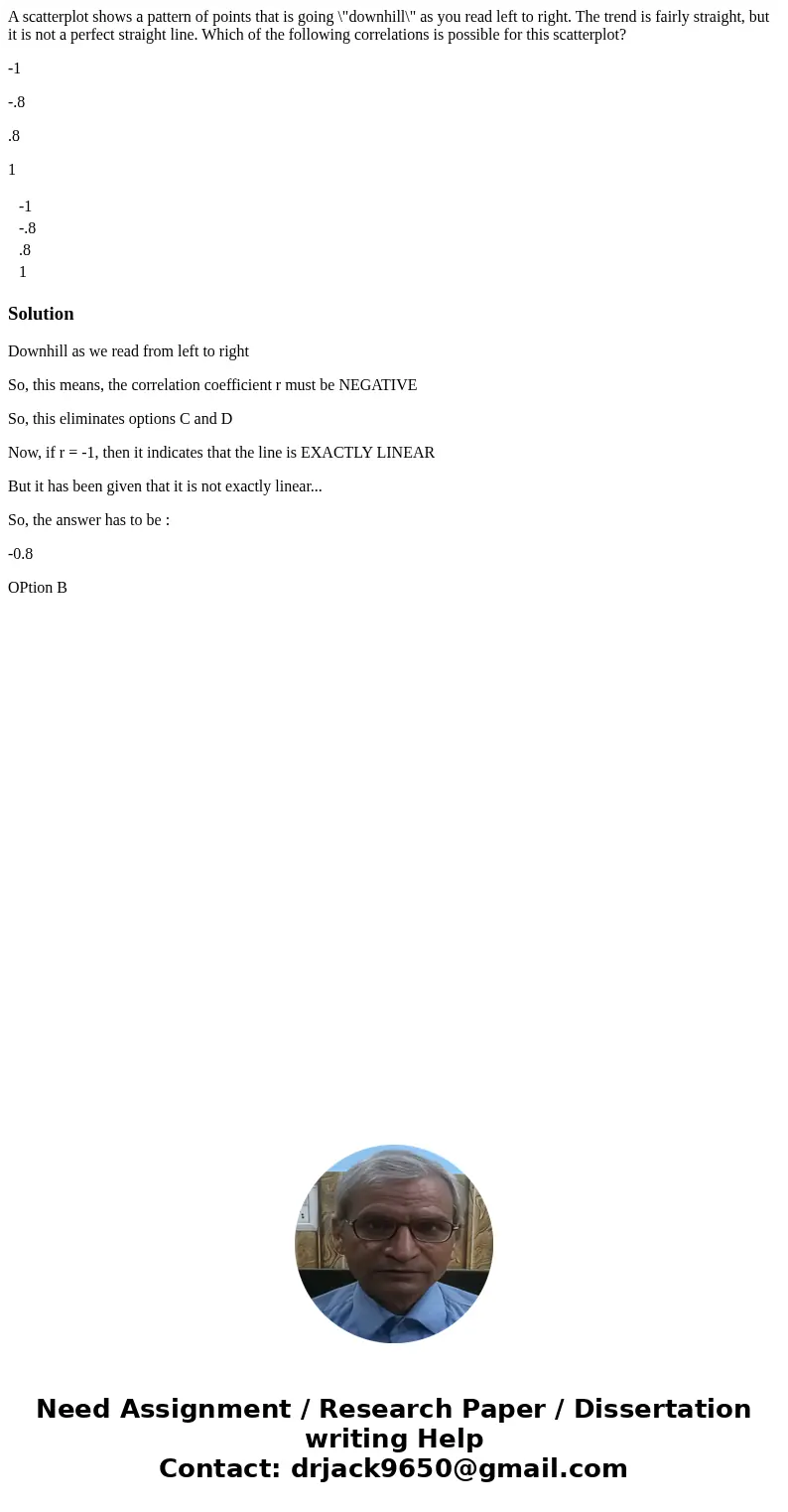 A scatterplot shows a pattern of points that is going \