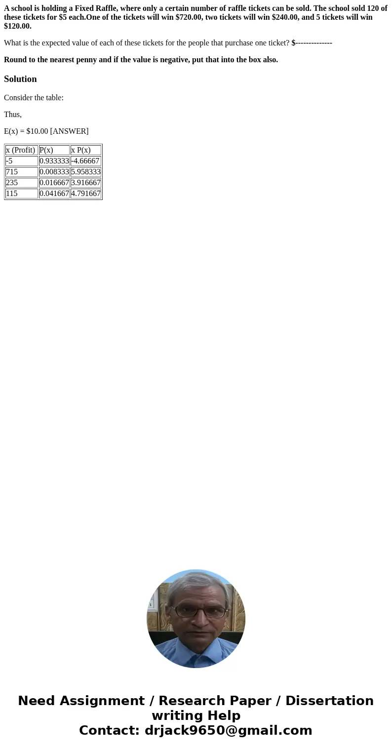 A school is holding a Fixed Raffle, where only a certain number of raffle tickets can be sold. The school sold 120 of these tickets for $5 each.One of the ticke A school is holding a Fixed Raffle, where only a certain number of raffle tickets can be sold. The school sold 120 of these tickets for $5 each.One of the ticke