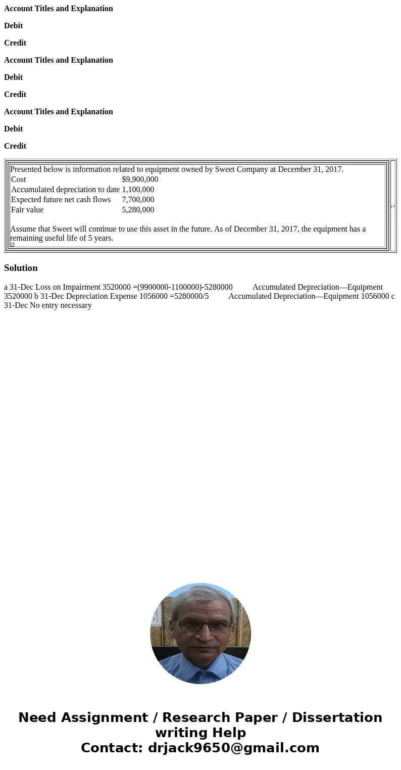 Account Titles and Explanation Debit Credit Account Titles and Explanation Debit Credit Account Titles and Explanation Debit Credit Presented below is informati