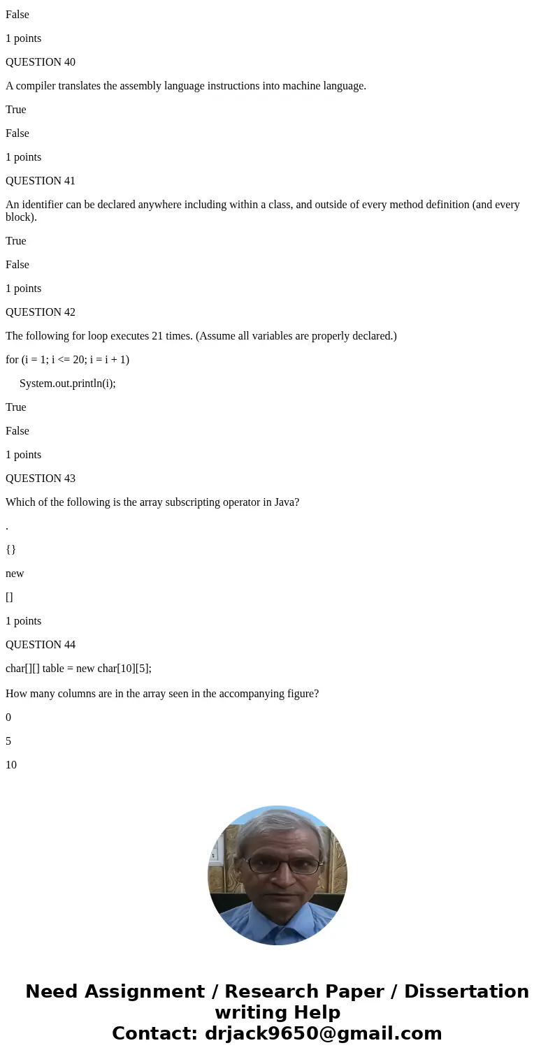All based on Zybooks = AP Java with zylabs QUESTION 1 char[][] table = new char[10][5]; How many rows are in the array seen in the accompanying figure? 0 5 10 1