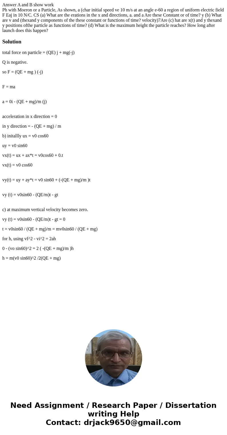 Answer A and B show work Ph with Moeron or a Particle, As shown, a (char initial speed ve 10 m/s at an angle e-60 a region of uniform electric field F Eaj in 10 Answer A and B show work Ph with Moeron or a Particle, As shown, a (char initial speed ve 10 m/s at an angle e-60 a region of uniform electric field F Eaj in 10