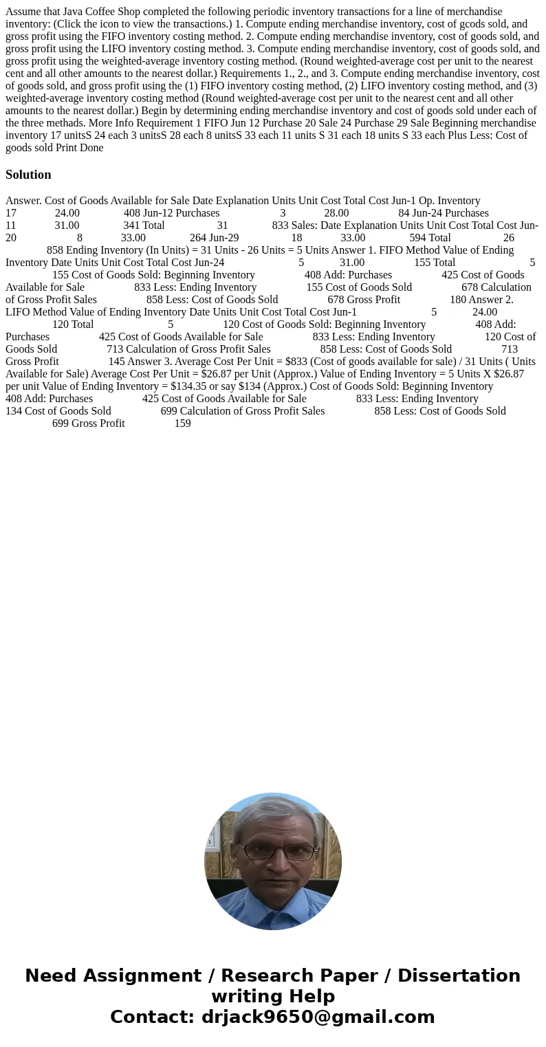 Assume that Java Coffee Shop completed the following periodic inventory transactions for a line of merchandise inventory: (Click the icon to view the transacti  Assume that Java Coffee Shop completed the following periodic inventory transactions for a line of merchandise inventory: (Click the icon to view the transacti