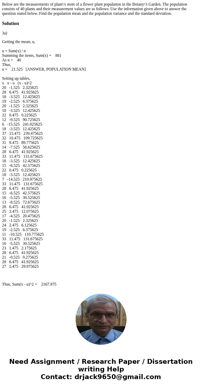 Below are the measurements of plant\'s stem of a flower plant population in the Botany\'s Garden. The population consists of 40 plants and their measurement va  Below are the measurements of plant\'s stem of a flower plant population in the Botany\'s Garden. The population consists of 40 plants and their measurement va