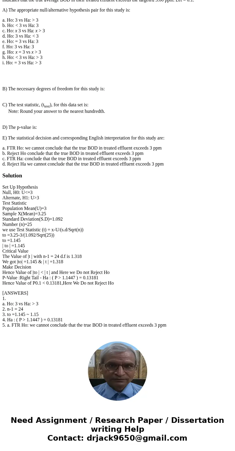 Biological oxygen demand (BOD) is a pollution index that is monitored in the treated effluent of paper mills. BOD measures the amount of oxygen required to comp Biological oxygen demand (BOD) is a pollution index that is monitored in the treated effluent of paper mills. BOD measures the amount of oxygen required to comp