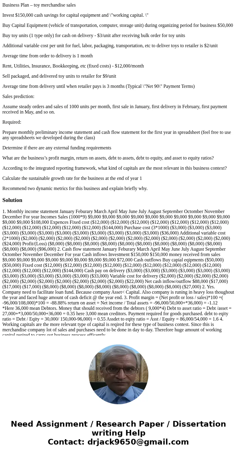 Business Plan – toy merchandise sales Invest $150,000 cash savings for capital equipment and \ Business Plan – toy merchandise sales Invest $150,000 cash savings for capital equipment and \