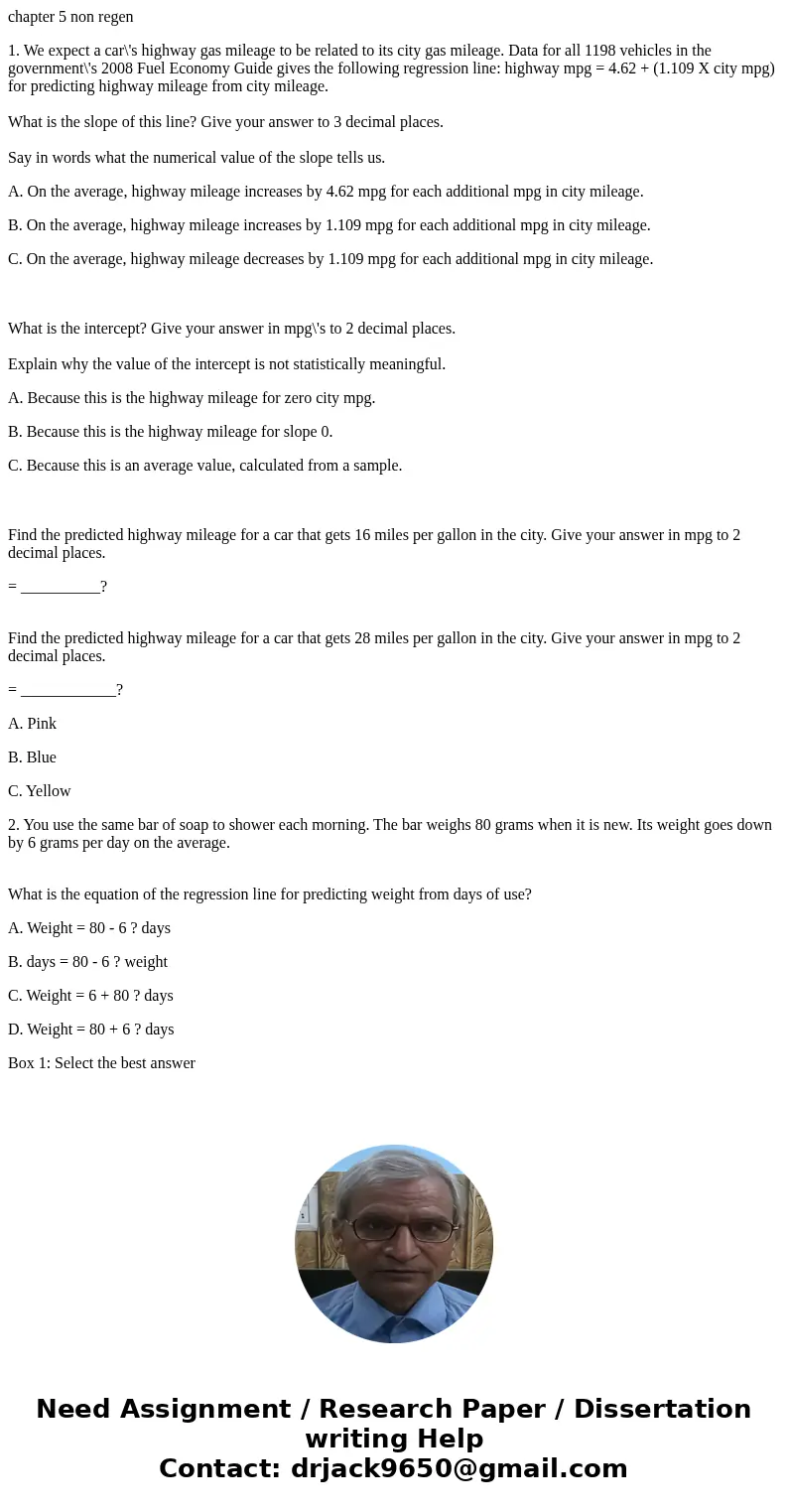 chapter 5 non regen 1. We expect a car\'s highway gas mileage to be related to its city gas mileage. Data for all 1198 vehicles in the government\'s 2008 Fuel E chapter 5 non regen 1. We expect a car\'s highway gas mileage to be related to its city gas mileage. Data for all 1198 vehicles in the government\'s 2008 Fuel E