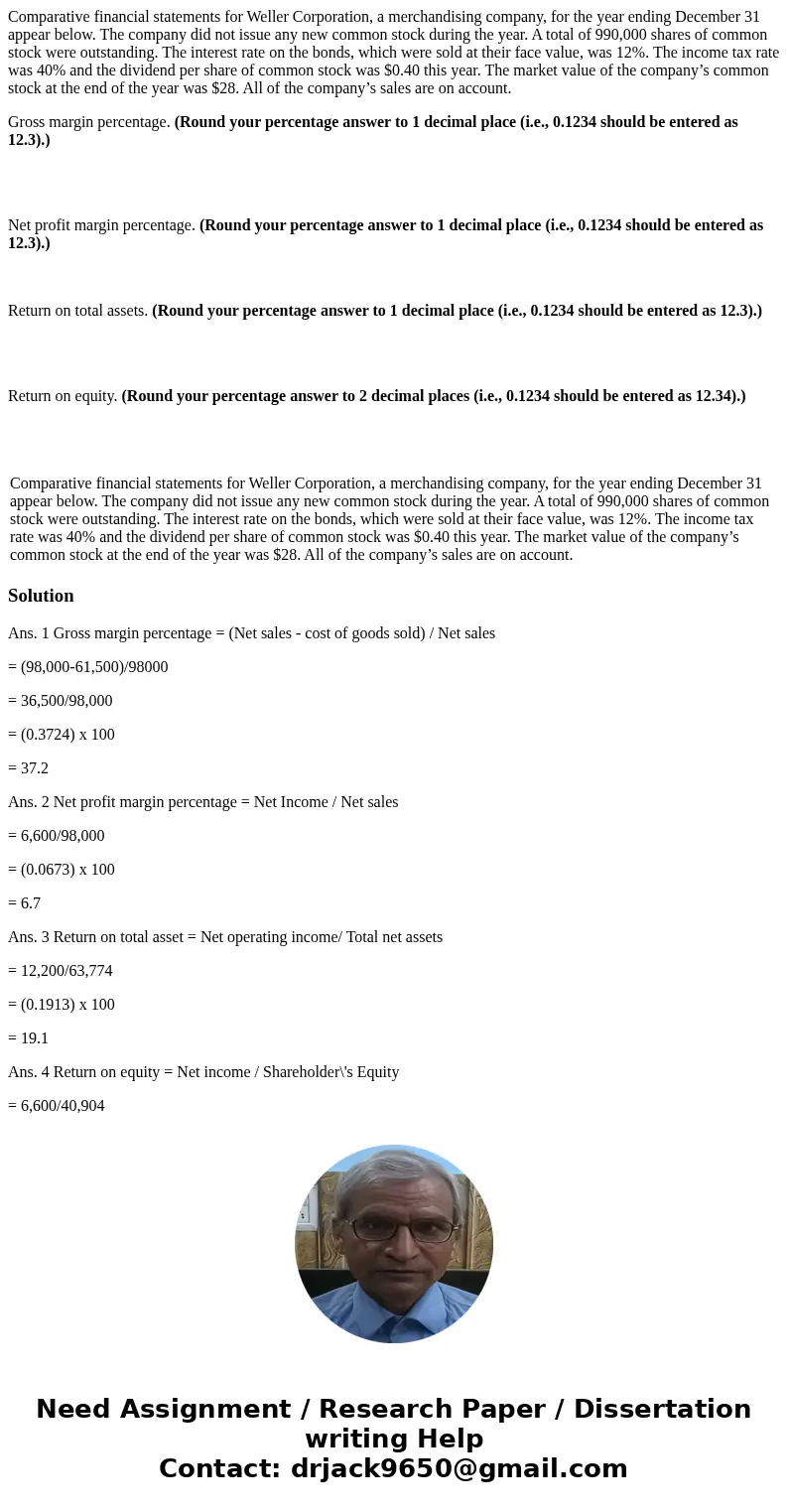 Comparative financial statements for Weller Corporation, a merchandising company, for the year ending December 31 appear below. The company did not issue any ne Comparative financial statements for Weller Corporation, a merchandising company, for the year ending December 31 appear below. The company did not issue any ne