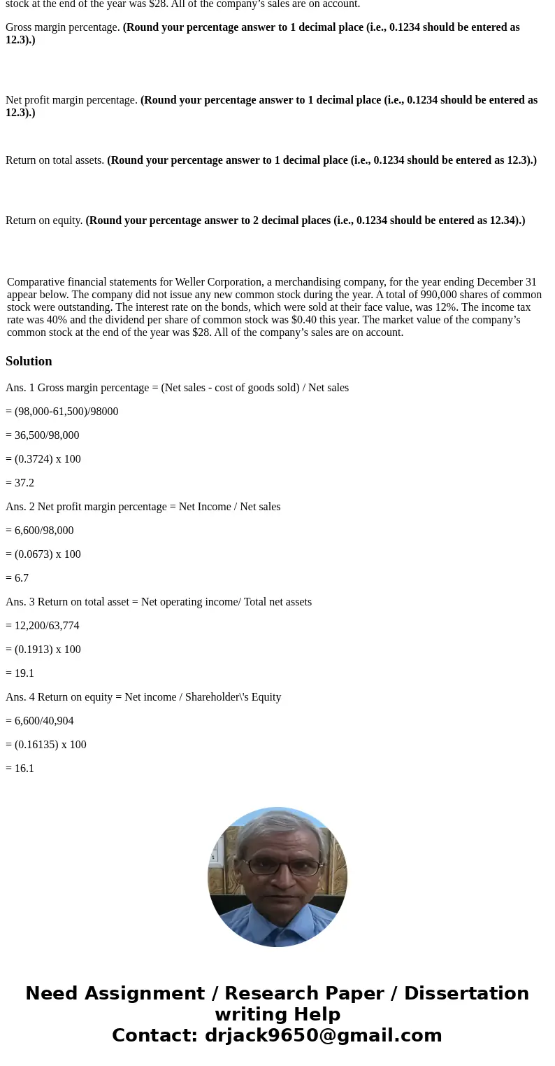 Comparative financial statements for Weller Corporation, a merchandising company, for the year ending December 31 appear below. The company did not issue any ne Comparative financial statements for Weller Corporation, a merchandising company, for the year ending December 31 appear below. The company did not issue any ne