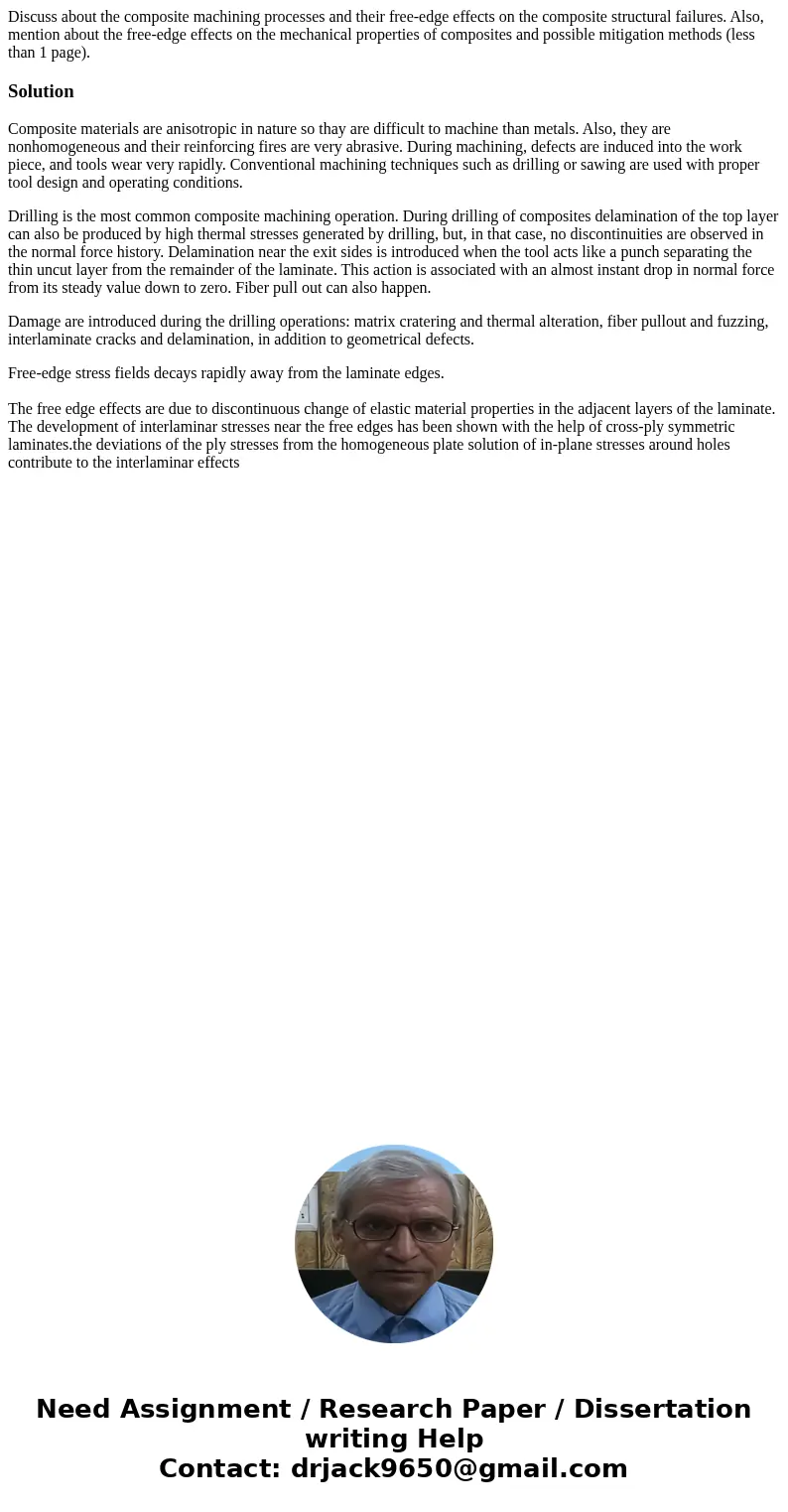 Discuss about the composite machining processes and their free-edge effects on the composite structural failures. Also, mention about the free-edge effects on   Discuss about the composite machining processes and their free-edge effects on the composite structural failures. Also, mention about the free-edge effects on