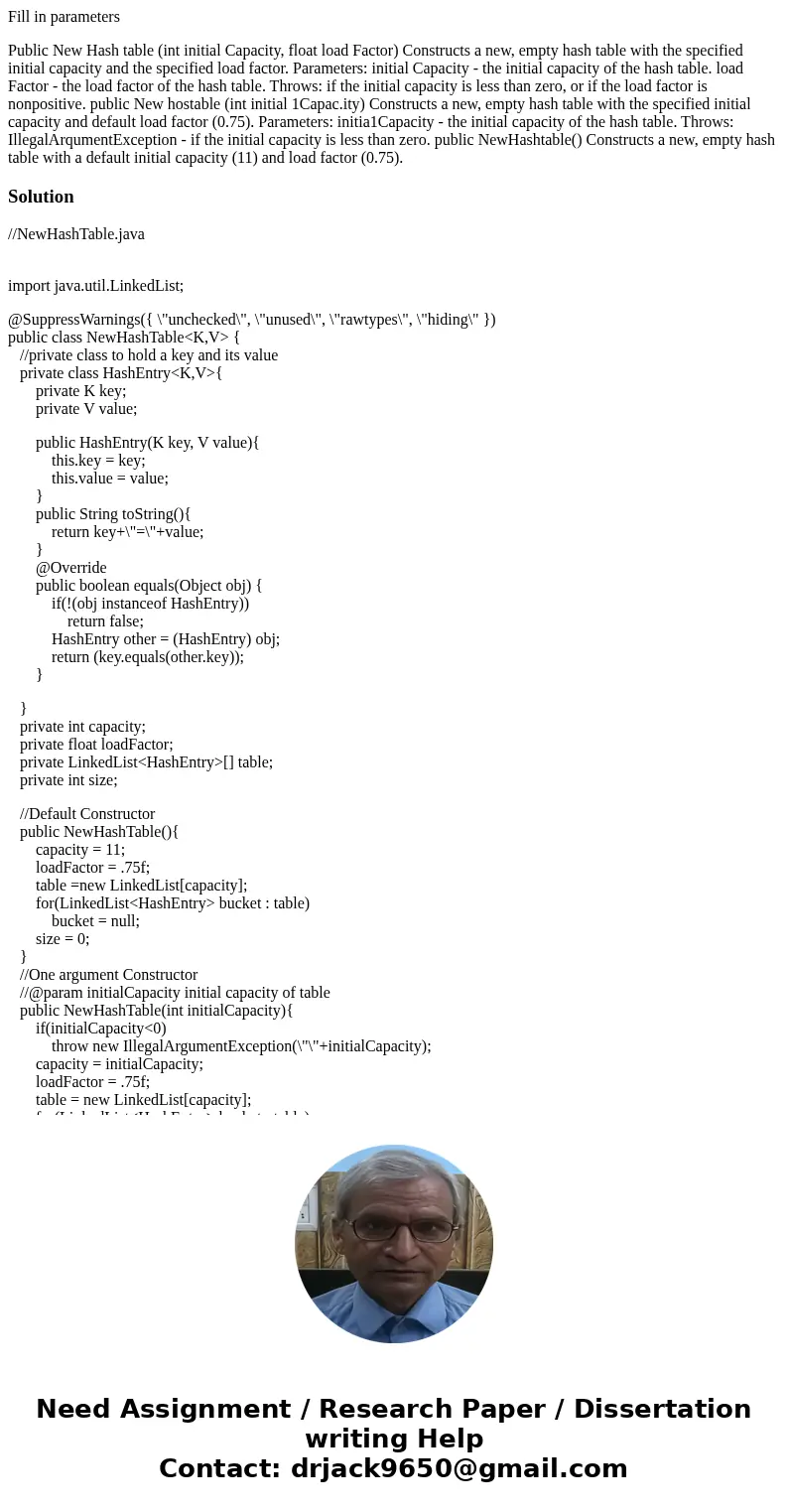 Fill in parameters Public New Hash table (int initial Capacity, float load Factor) Constructs a new, empty hash table with the specified initial capacity and th Fill in parameters Public New Hash table (int initial Capacity, float load Factor) Constructs a new, empty hash table with the specified initial capacity and th