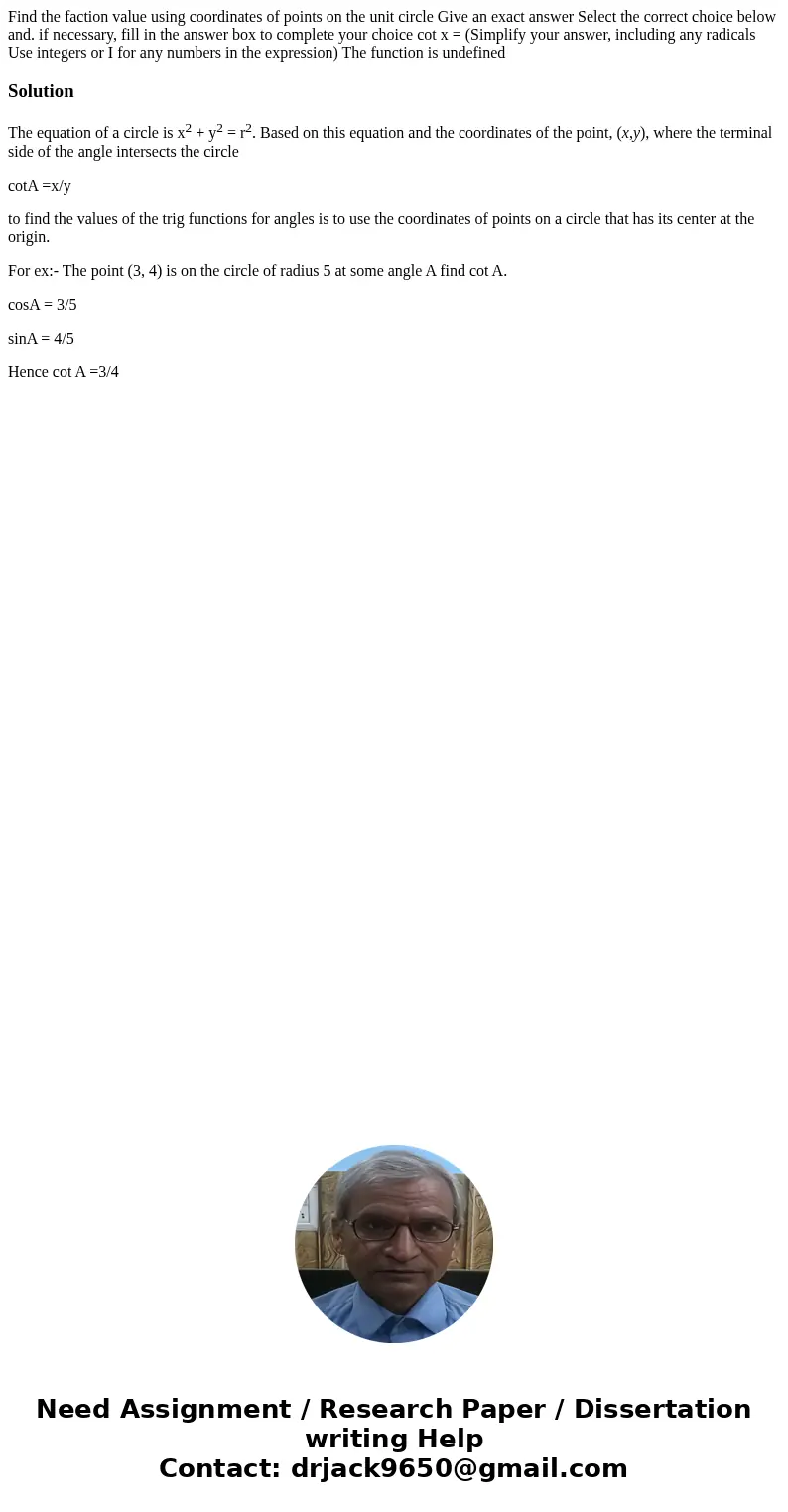 Find the faction value using coordinates of points on the unit circle Give an exact answer Select the correct choice below and. if necessary, fill in the answe  Find the faction value using coordinates of points on the unit circle Give an exact answer Select the correct choice below and. if necessary, fill in the answe