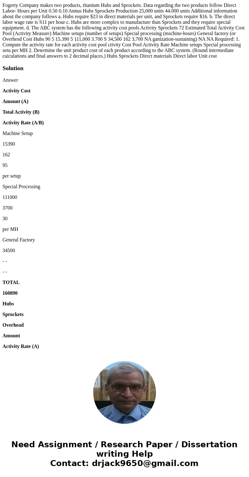  Fogerty Company makes two products, titanium Hubs and Sprockets. Data regarding the two products follow Direct Labor- Hours per Unit 0.50 0.10 Annus Hubs Sproc