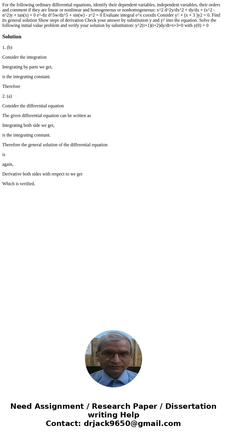 For the following ordinary differential equations, identify their dependent variables, independent variables, their orders and comment if they are linear or no  For the following ordinary differential equations, identify their dependent variables, independent variables, their orders and comment if they are linear or no