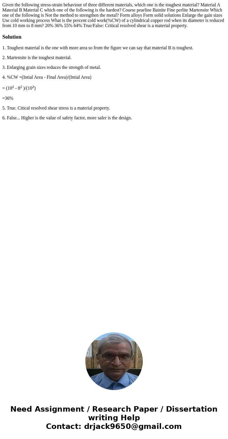Given the following stress-strain behaviour of three different materials, which one is the toughest material? Material A Material B Material C which one of the  Given the following stress-strain behaviour of three different materials, which one is the toughest material? Material A Material B Material C which one of the