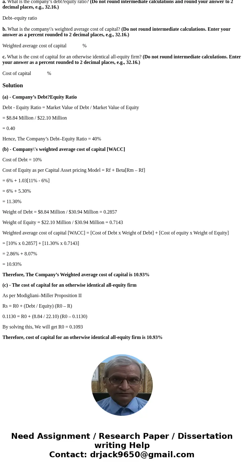 Hatter, Inc., has equity with a market value of $22.1 million and debt with a market value of $8.84 million. The cost of debt is 10 percent per year. Treasury b Hatter, Inc., has equity with a market value of $22.1 million and debt with a market value of $8.84 million. The cost of debt is 10 percent per year. Treasury b