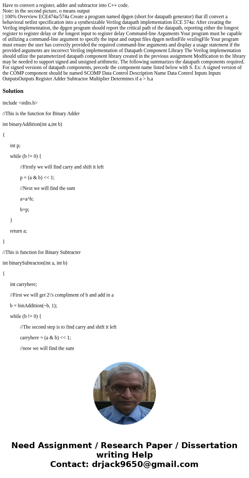 Have to convert a register, adder and subtractor into C++ code. Note: in the second picture, o means output | 100% Overview ECE474a/574a Create a program named 