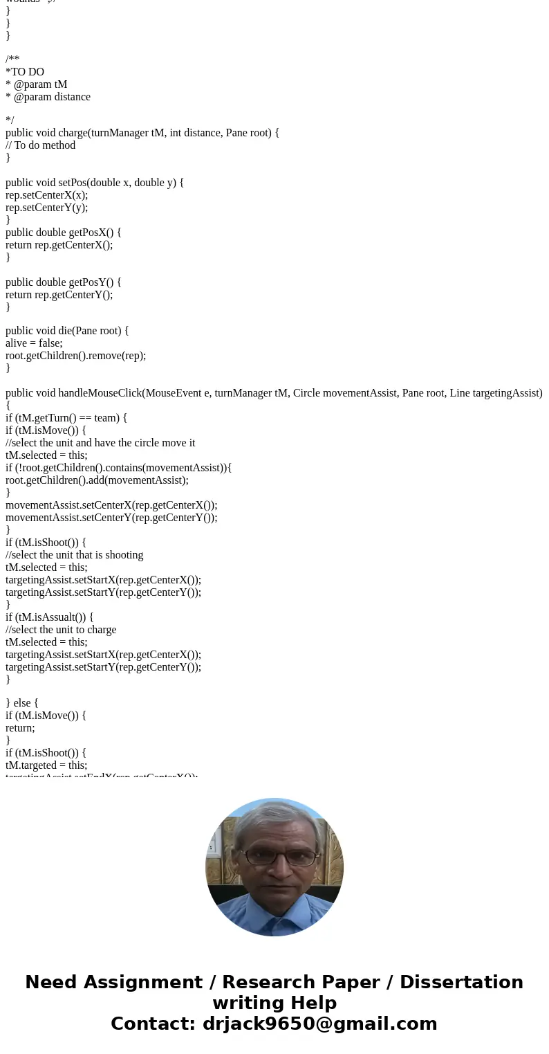 Here is my javafx code to create a basic warehammer 40k game. I want you to write the charge method in javafx which will charge the character when a bullet hit  Here is my javafx code to create a basic warehammer 40k game. I want you to write the charge method in javafx which will charge the character when a bullet hit