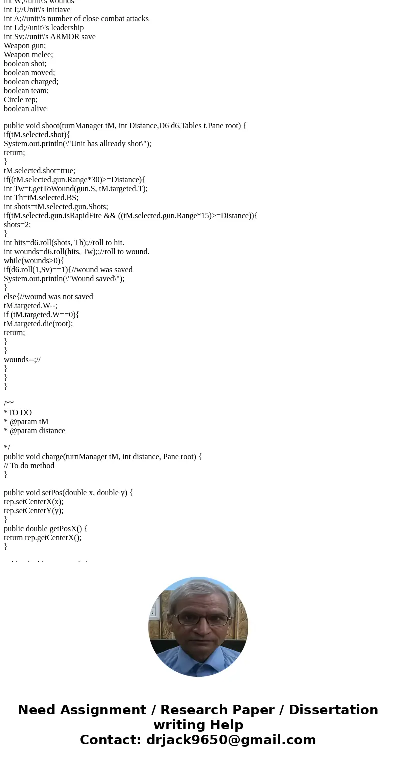 Here is my javafx code to create a basic warehammer 40k game. I want you to write the charge method in javafx which will charge the character when a bullet hit  Here is my javafx code to create a basic warehammer 40k game. I want you to write the charge method in javafx which will charge the character when a bullet hit