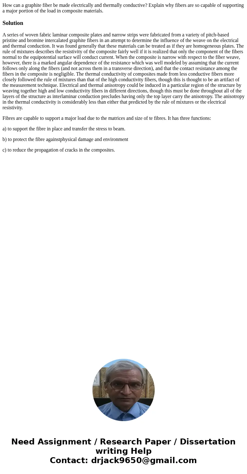 How can a graphite fiber be made electrically and thermally conductive? Explain why fibers are so capable of supporting a major portion of the load in composite How can a graphite fiber be made electrically and thermally conductive? Explain why fibers are so capable of supporting a major portion of the load in composite