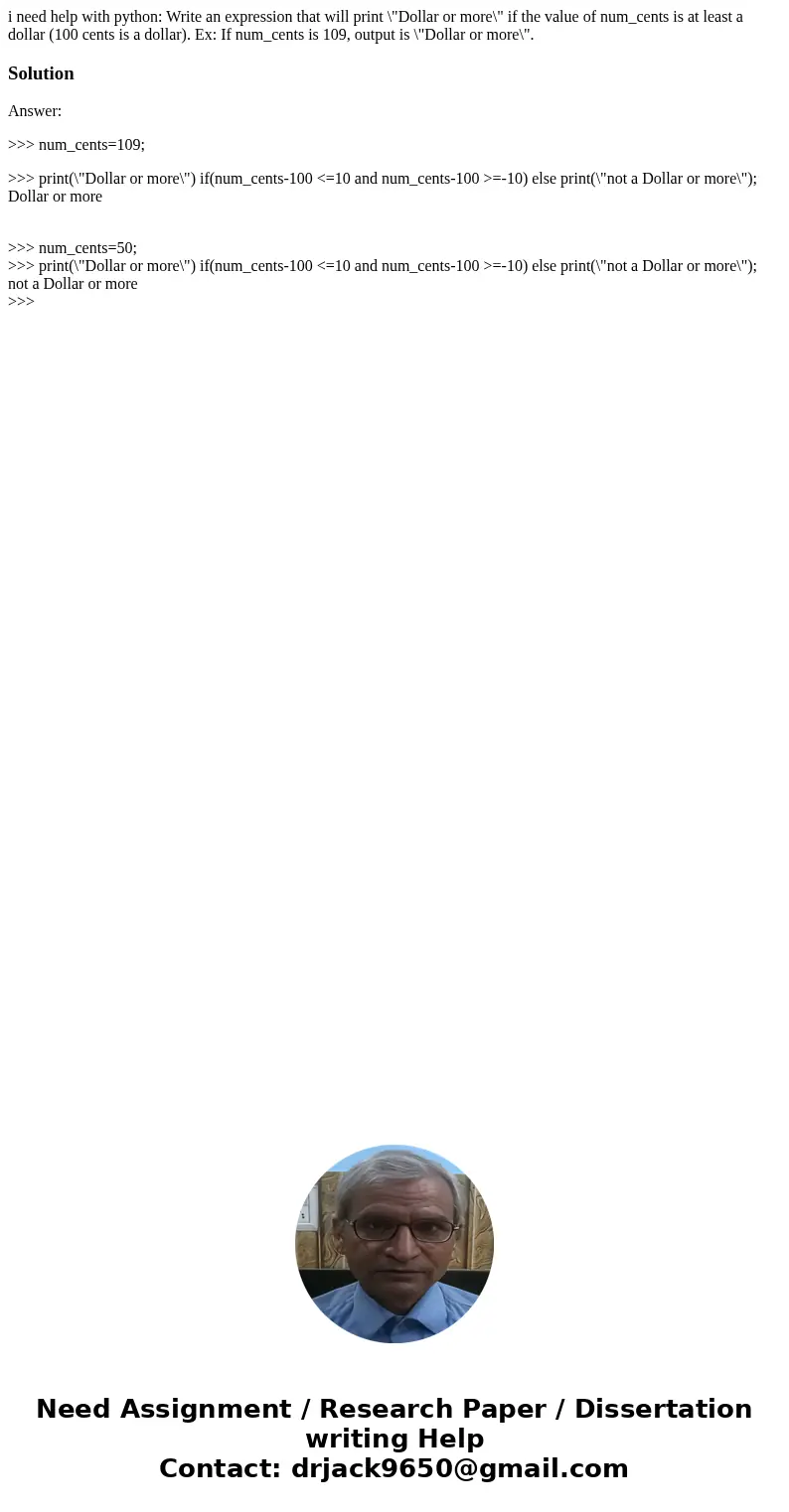 i need help with python: Write an expression that will print \