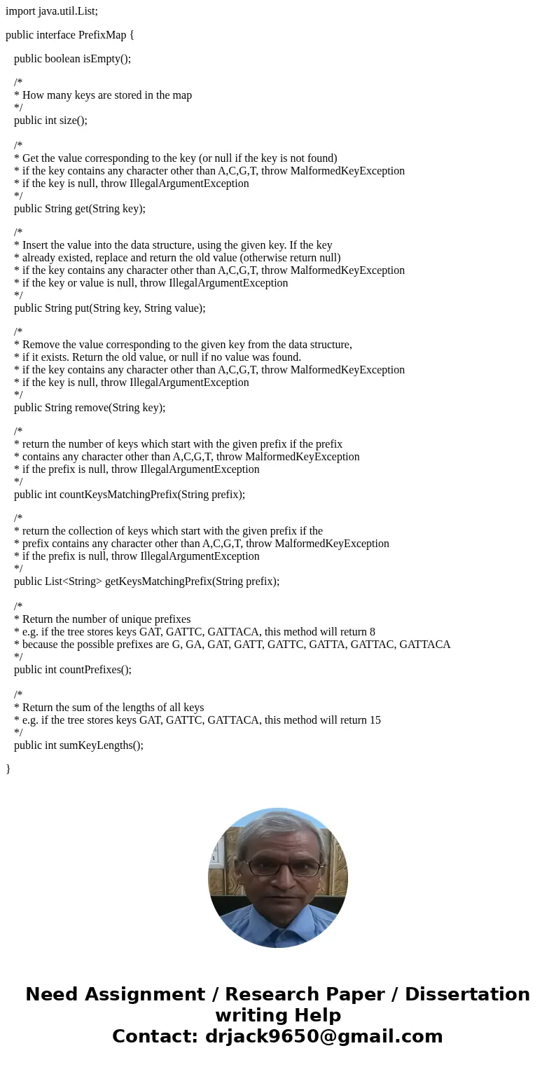 Java I\'m not sure how to implement this code can someone help me / guide me? thank you (Updated with PrefixMap interface included at the bottom of the code). i Java I\'m not sure how to implement this code can someone help me / guide me? thank you (Updated with PrefixMap interface included at the bottom of the code). i