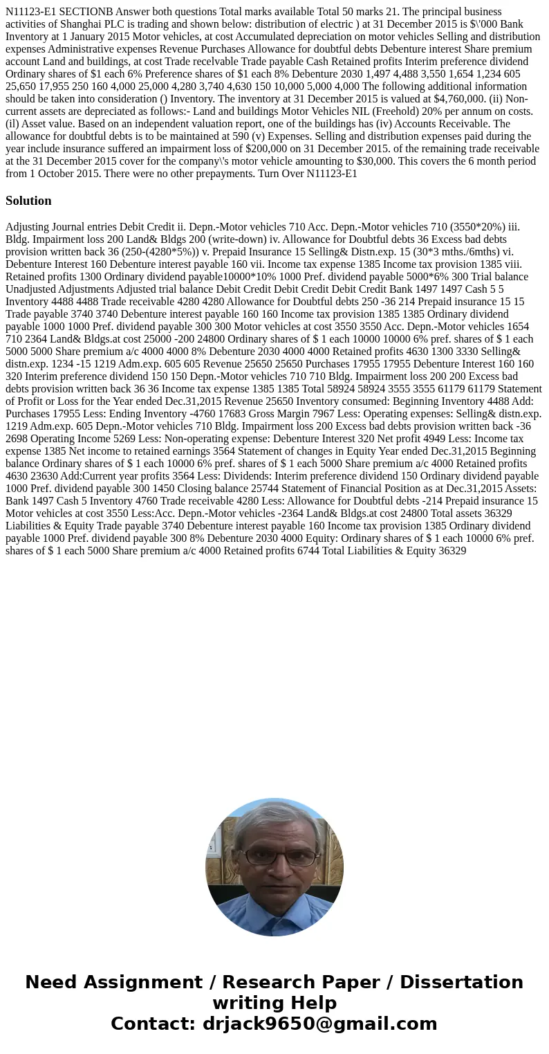 N11123-E1 SECTIONB Answer both questions Total marks available Total 50 marks 21. The principal business activities of Shanghai PLC is trading and shown below:  N11123-E1 SECTIONB Answer both questions Total marks available Total 50 marks 21. The principal business activities of Shanghai PLC is trading and shown below: