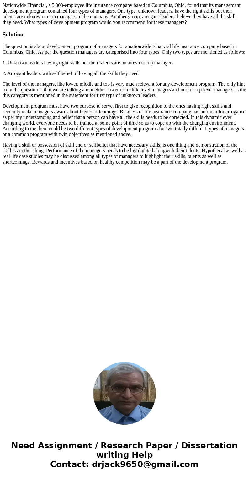 Nationwide Financial, a 5,000-employee life insurance company based in Columbus, Ohio, found that its management development program contained four types of man Nationwide Financial, a 5,000-employee life insurance company based in Columbus, Ohio, found that its management development program contained four types of man